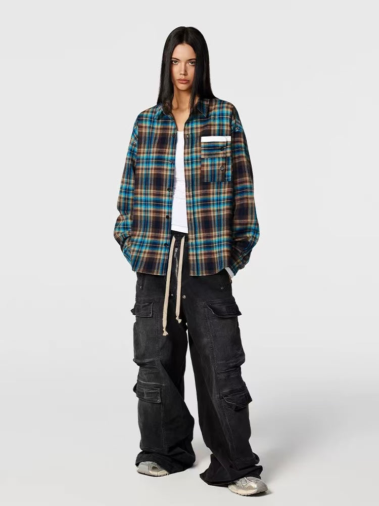 ACHOCK Plaid Pocket Long-sleeve Shirt