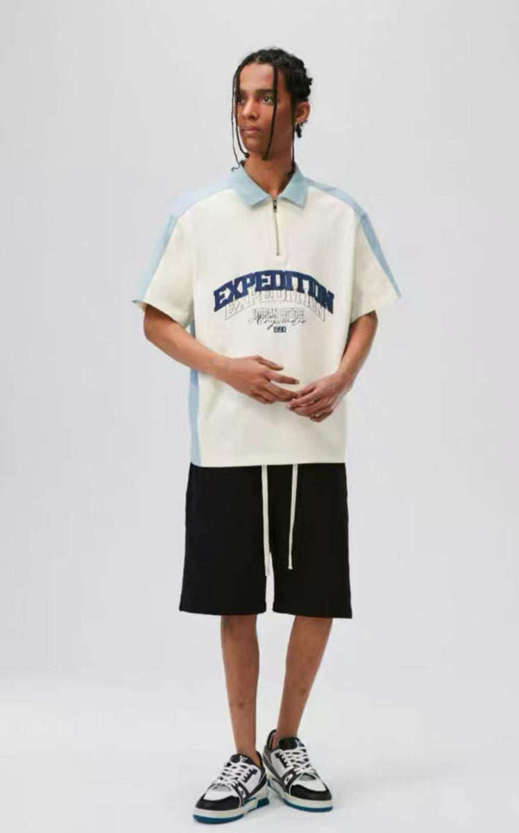 ATRY Retro Stitching Contrast Color POLO T-shirt