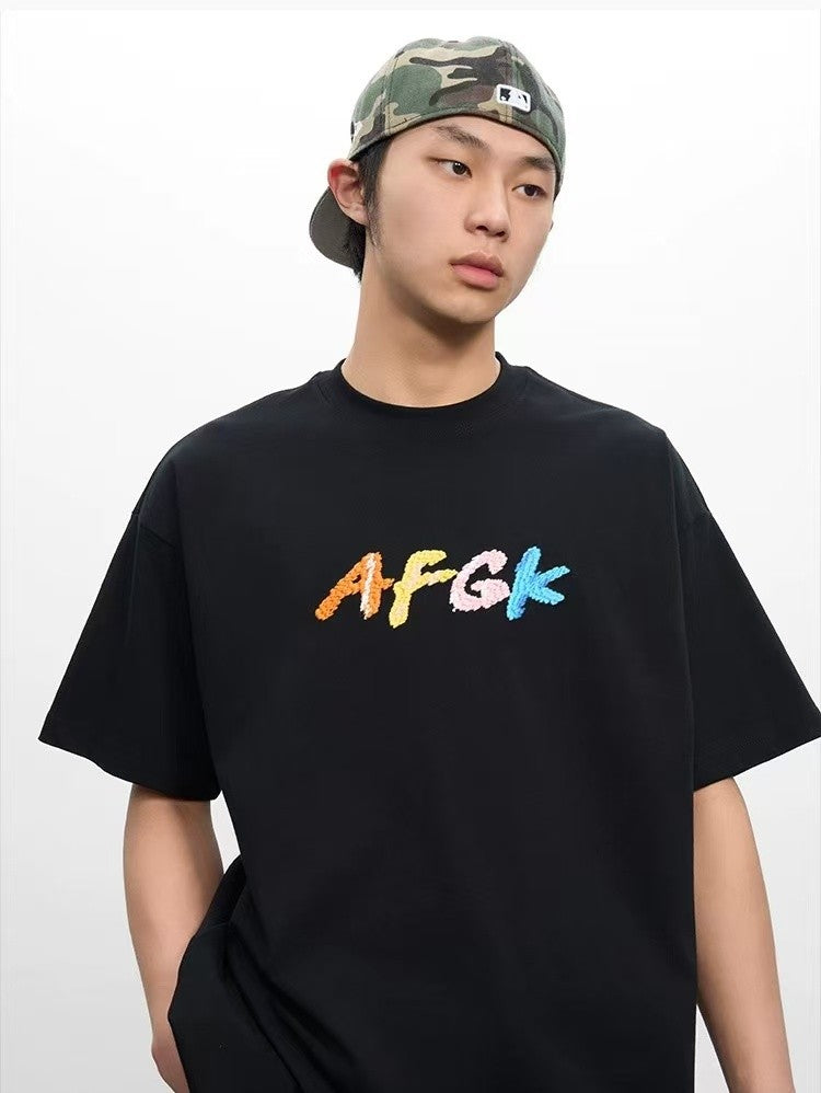 AFGK Colorful Logo Embroidered Short-sleeved T-shirt