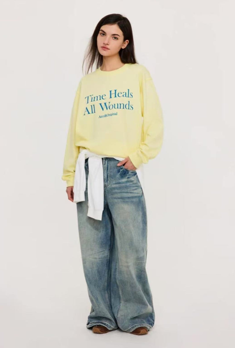 ATRY Slogan Letters Contrast Color Sweater