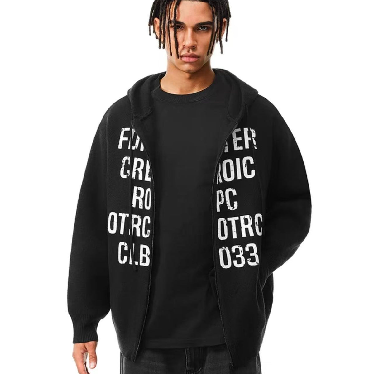 FDR Mottled Font Zipper Hoodie