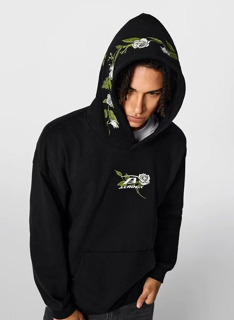 ACHOCK Floral Embroidered Retro Hoodie