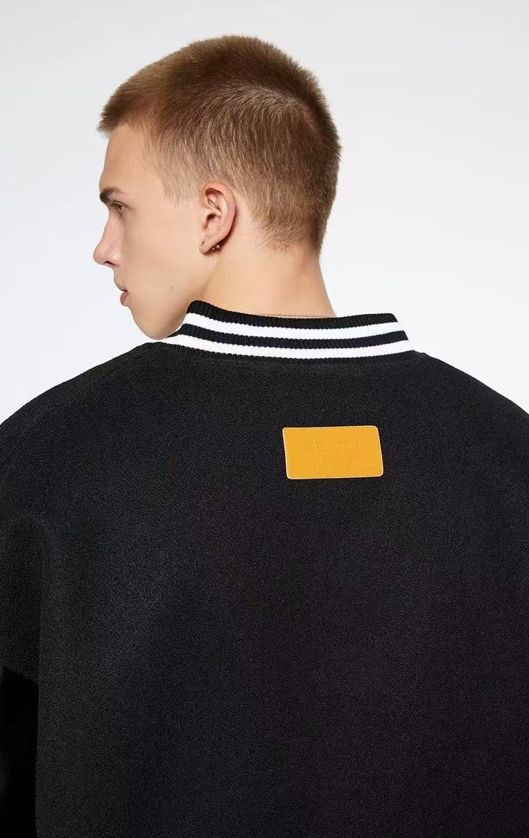 ACHOCK Basic Logo Embroidered Baseball Jacket