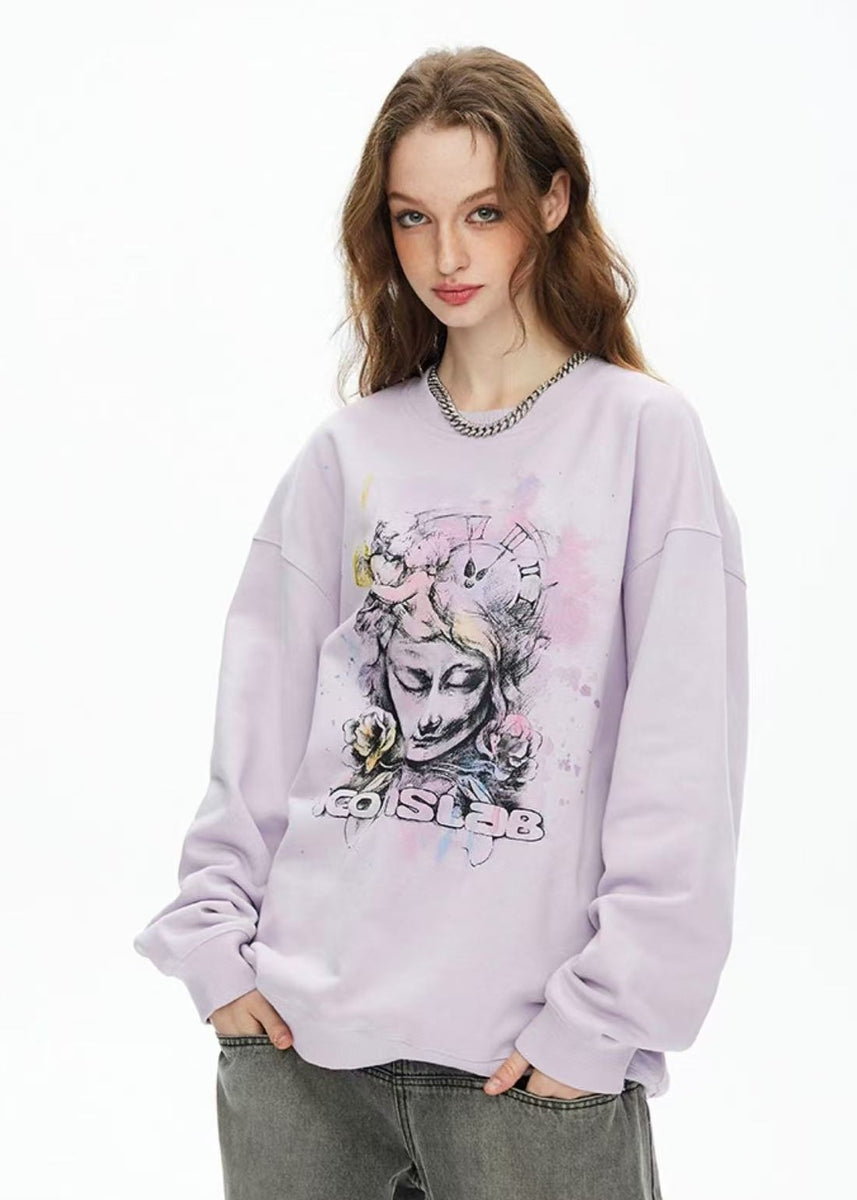 ICONSLAB "Angel's Memories" Glitter Hot Diamond Pullover Sweatshirt