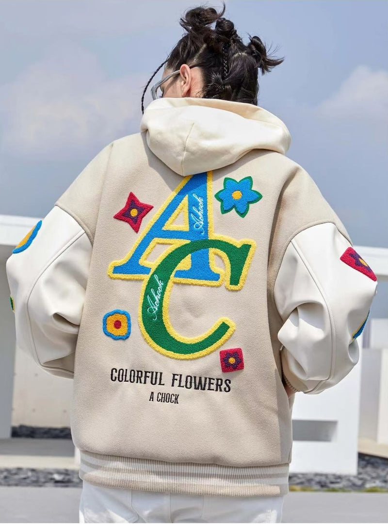 ACHOCK Floral Embroidered Designed Baseball Jacket