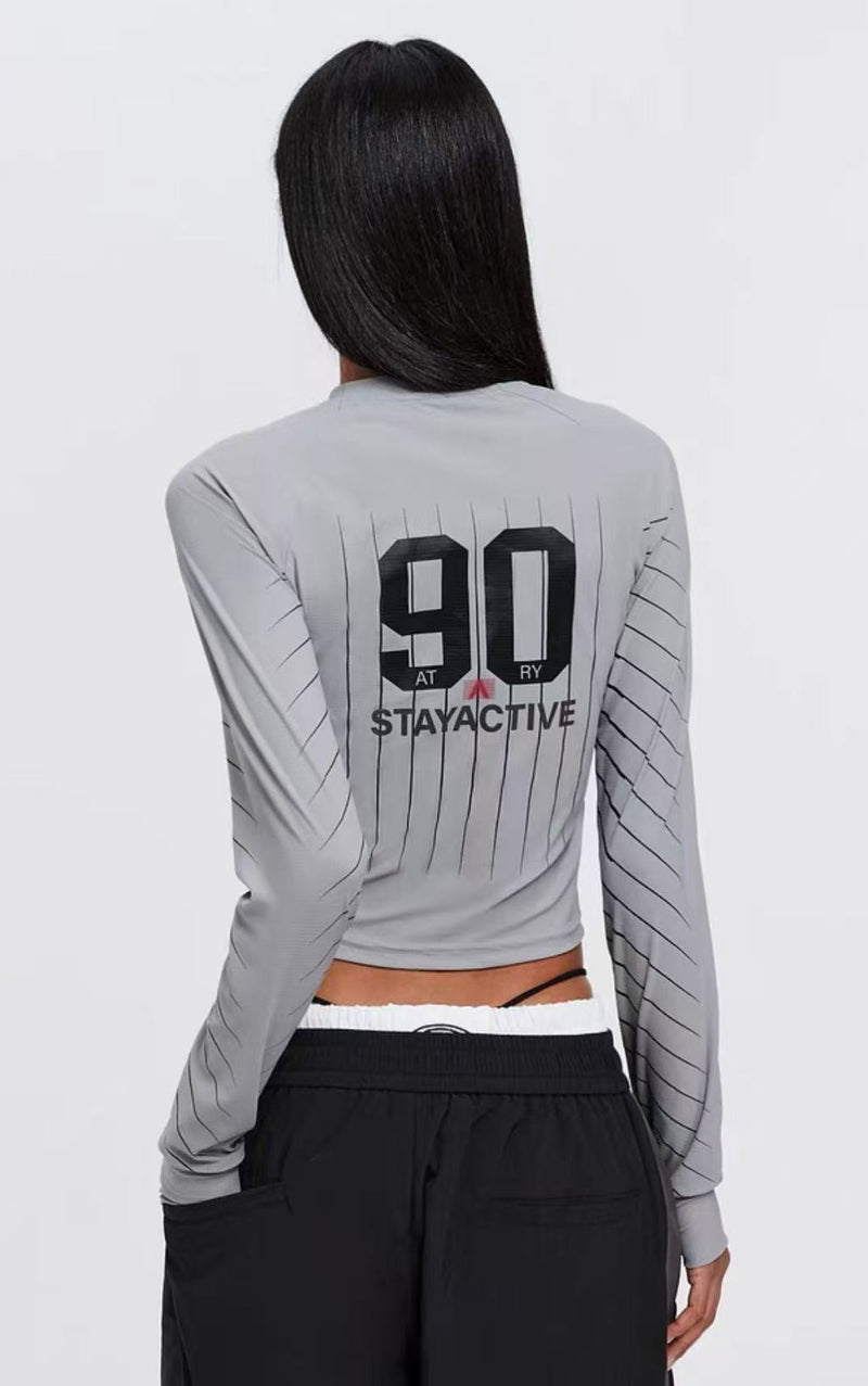 ATRY Striped Half-zip Long-sleeved T-shirt (For Women)