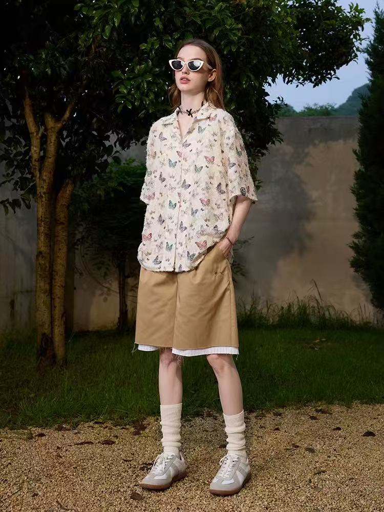 ICONSLAB Tassel Butterfly Cuban Collar Short Sleeve Shirt