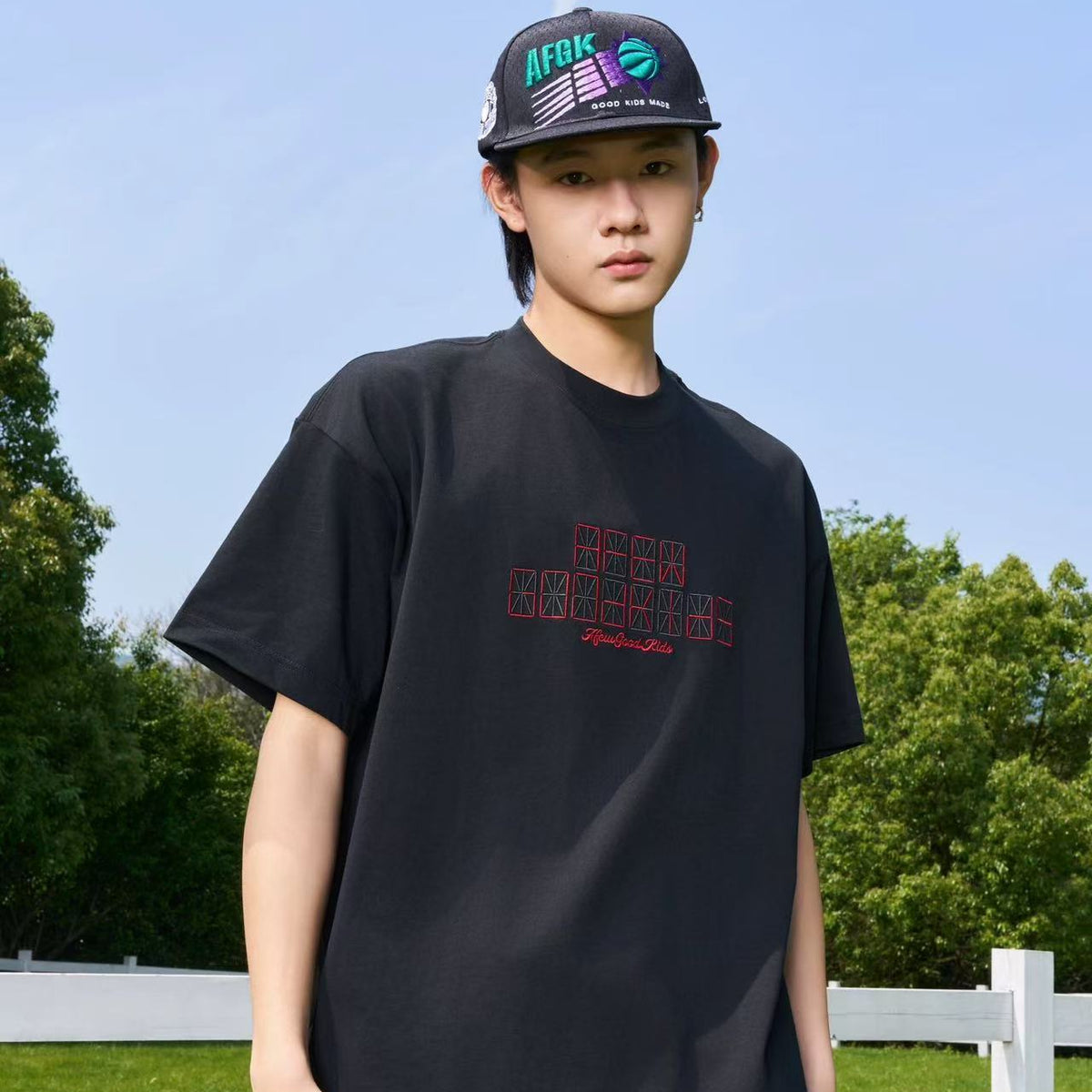 AFGK Electronic Screen Embroidery LOGO Short-sleeves T-shirt
