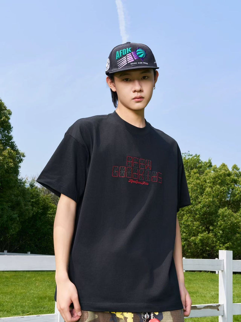 AFGK Electronic Screen Embroidery LOGO Short-sleeves T-shirt