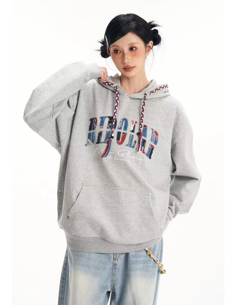 BIPOLAR Denim Patchwork Plaid Hoodie