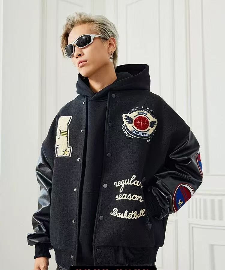 ACHOCK Hip-hop Heavy Letters Embroidery Varsity Jacket