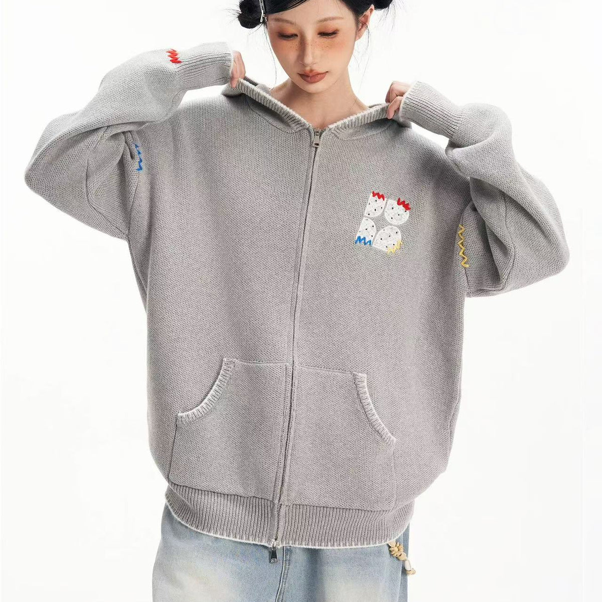 BIPOLAR Four-pointed Star Knitted Cardigan Zipper Sweater