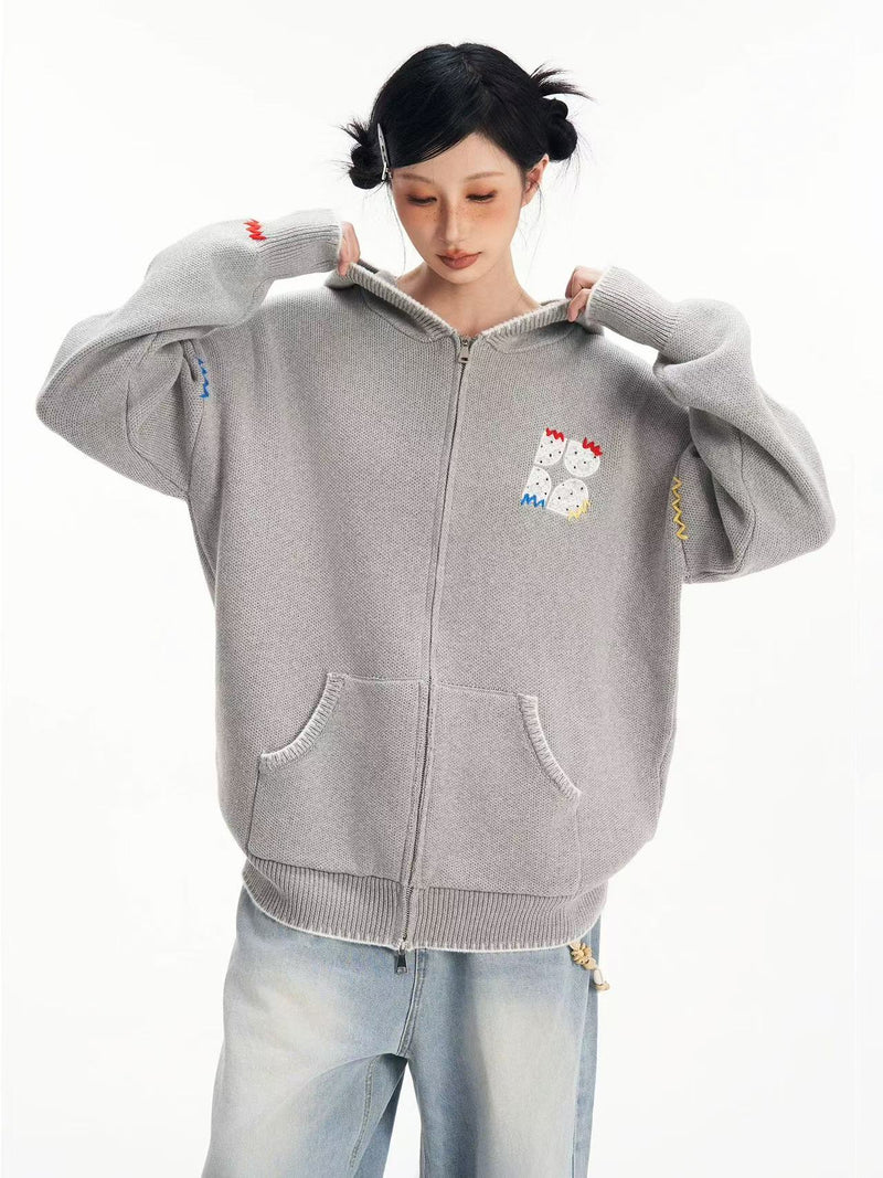 BIPOLAR Four-pointed Star Knitted Cardigan Zipper Sweater