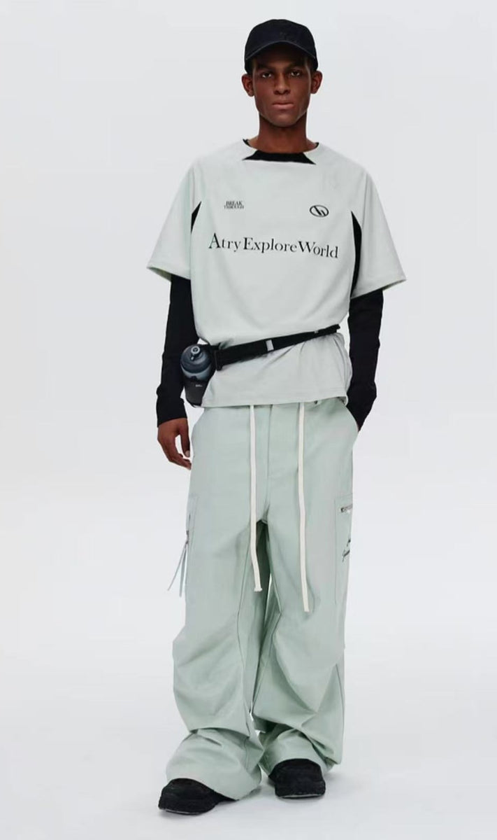 ATRY  Mesh Stitching Contrasting Colors T-shirt