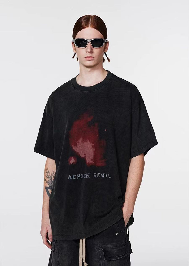 ACHOCK Washed Black Abstract Flame Print T-shirt