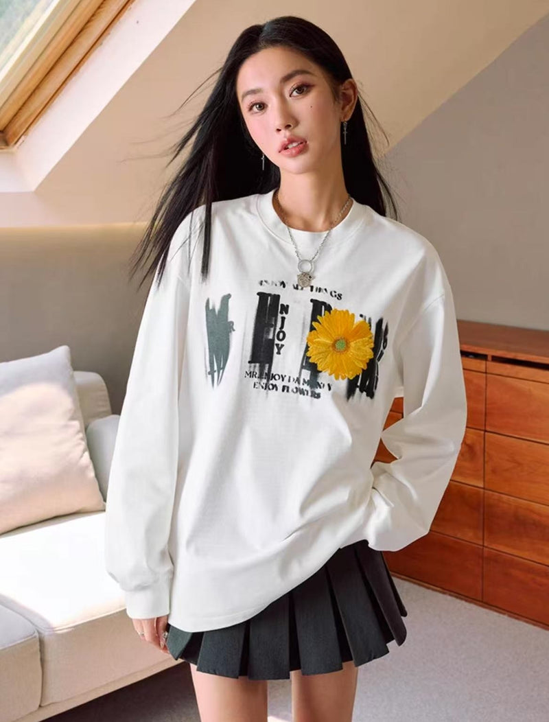 MEDM Phantom Floral Embroidered Long Sleeve T-Shirt