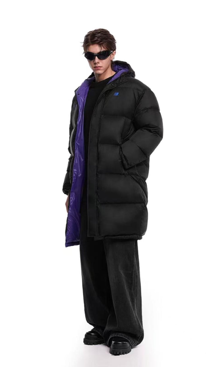 FDR Contrast Color Long Knee-length Down Jacket