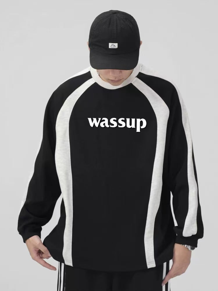 WASSUP Patchwork Contrast Color Long Sleeve Polo