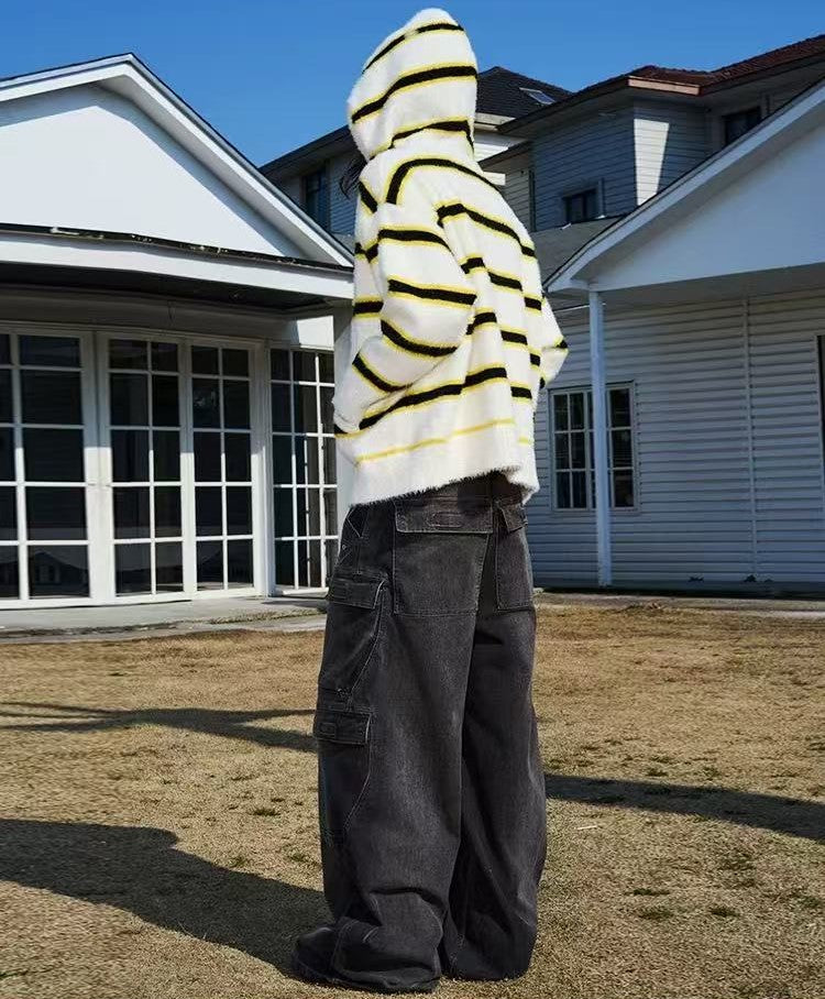 AFGK Striped Zip Hooded Cardigan Sweater