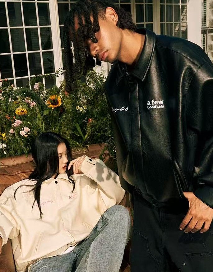 AFGK Logo Embroidered Leather Jacket