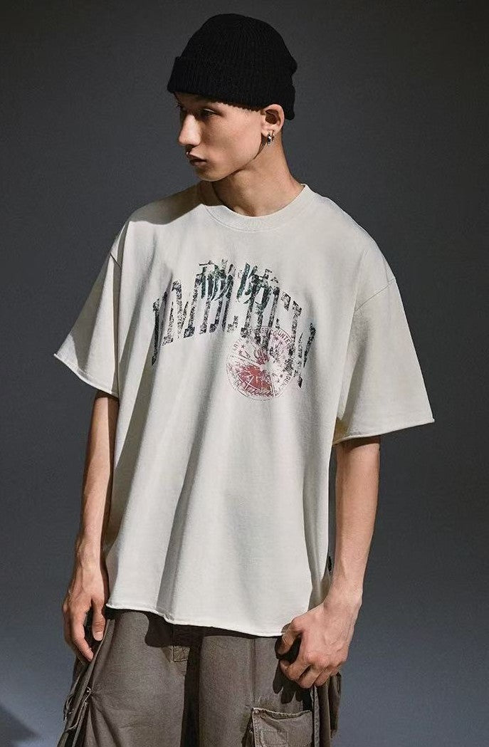 REMEDY Distressed Letter Print Short-sleeve T-shirt