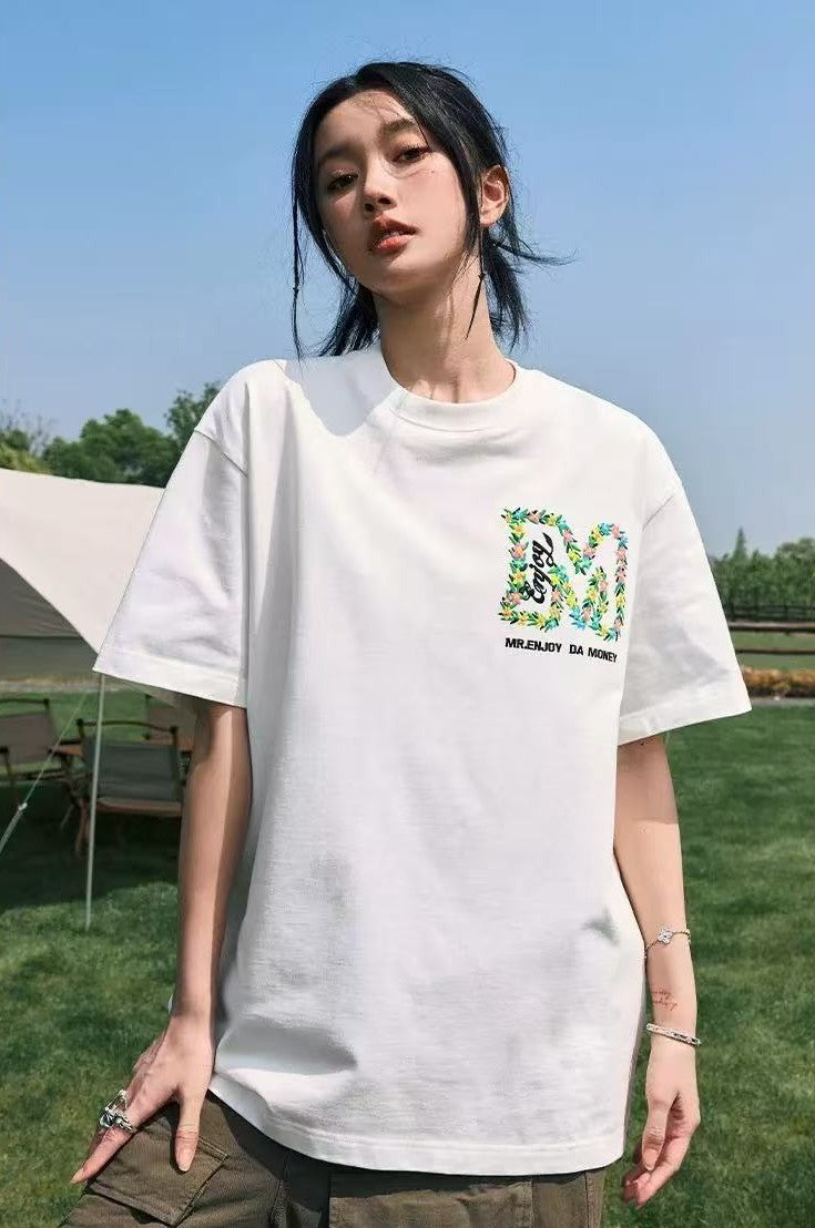 MEDM Embroidered wreath short-sleeved T-shirt