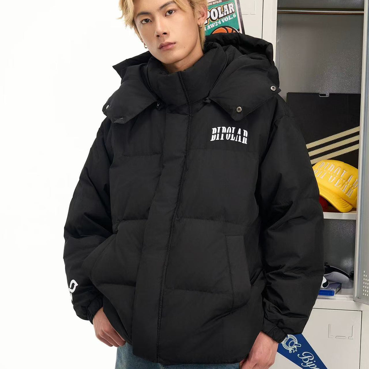 BIPOLAR Flocked Long Knee-length Foldable Duck Down Hooded Jacket