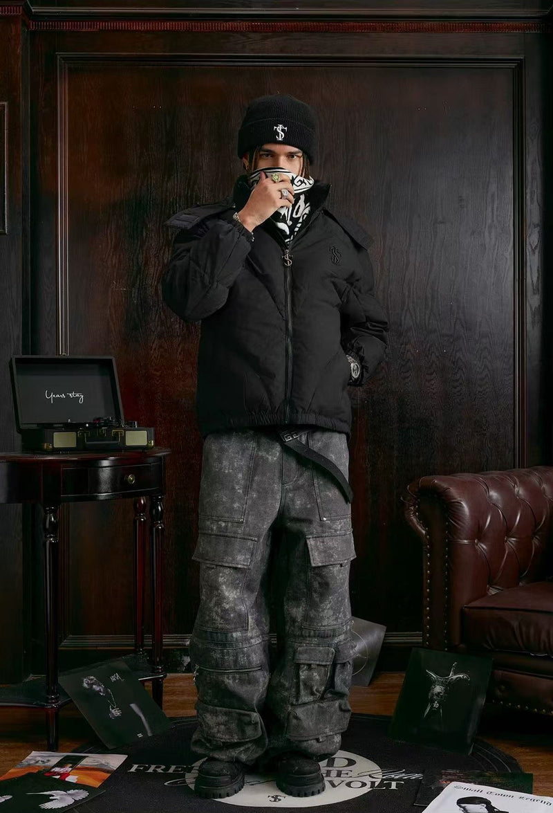 STK Vintage Quilted Embroidered Hooded Down Jacket