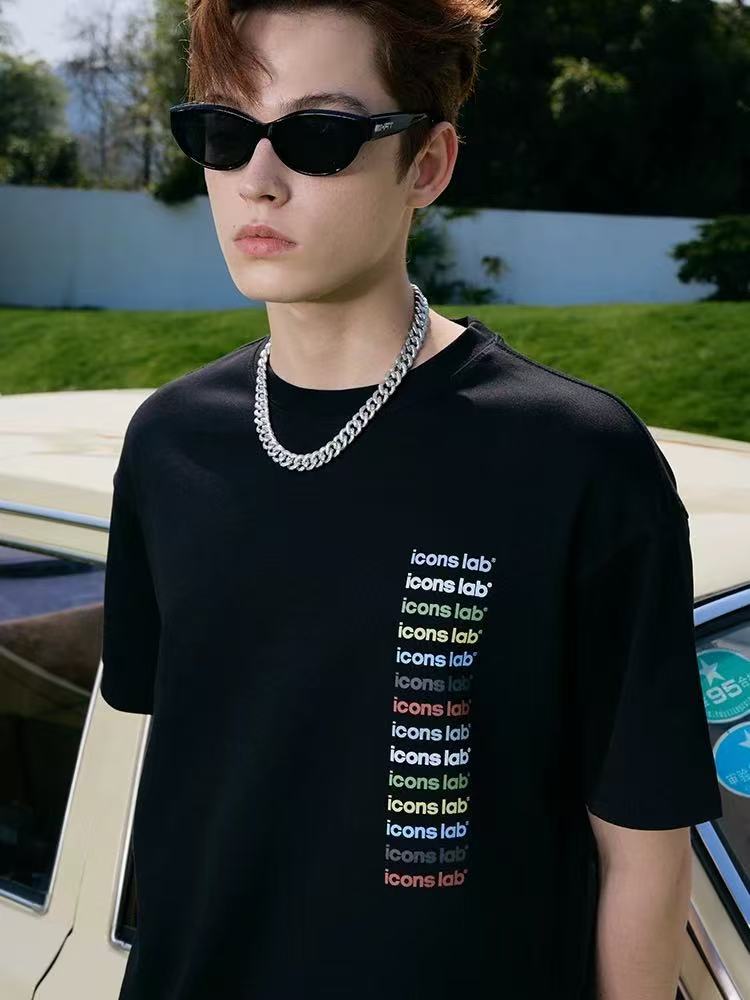 ICONSLAB  Rainbow Color Vertical Logo T-shirt