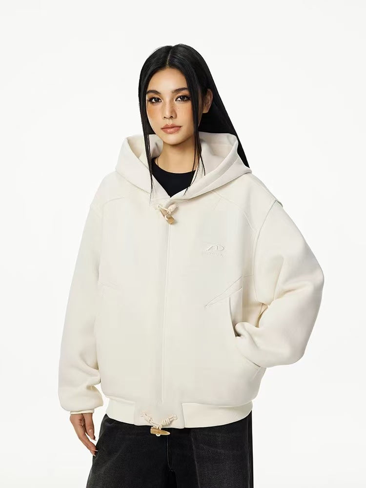 ACHOCK Horn Button Air Layer Cardigan Hooded Sweatshirt