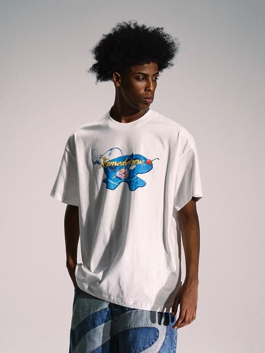 REMEDY Wine Glass R Logo Print Short-sleeve T-Shirt