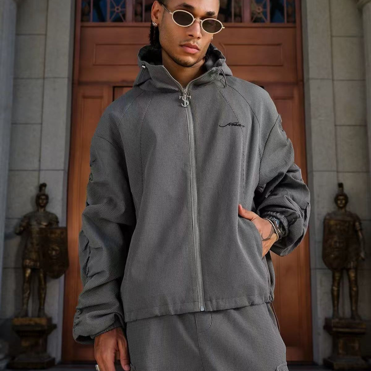 STK Vintage Ruched Split Hooded Jacket