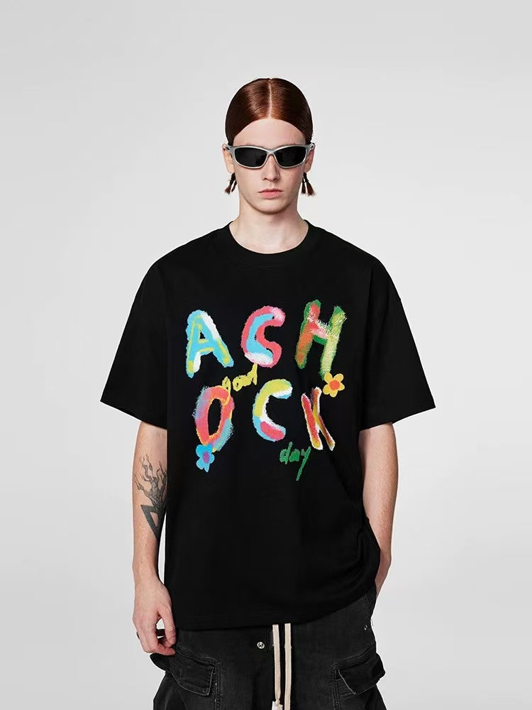 ACHOCK Watercolor Handwritten Logo Printed T-shirt