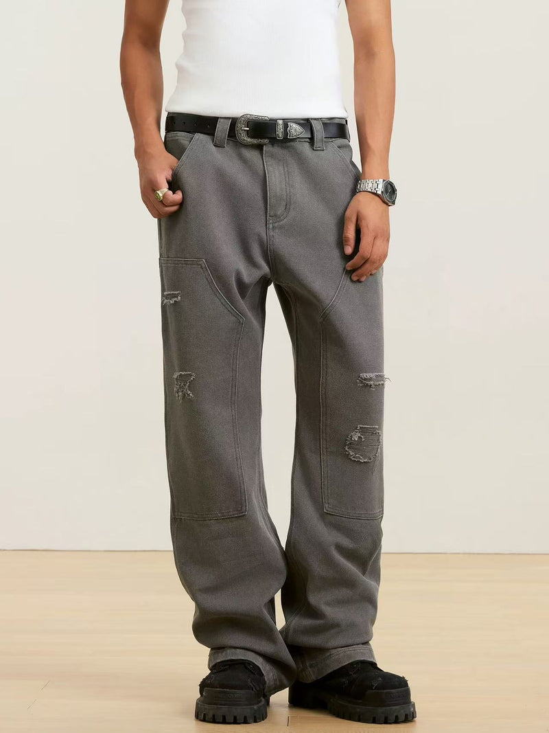 STK Washed Distressed Patchwork Jeans