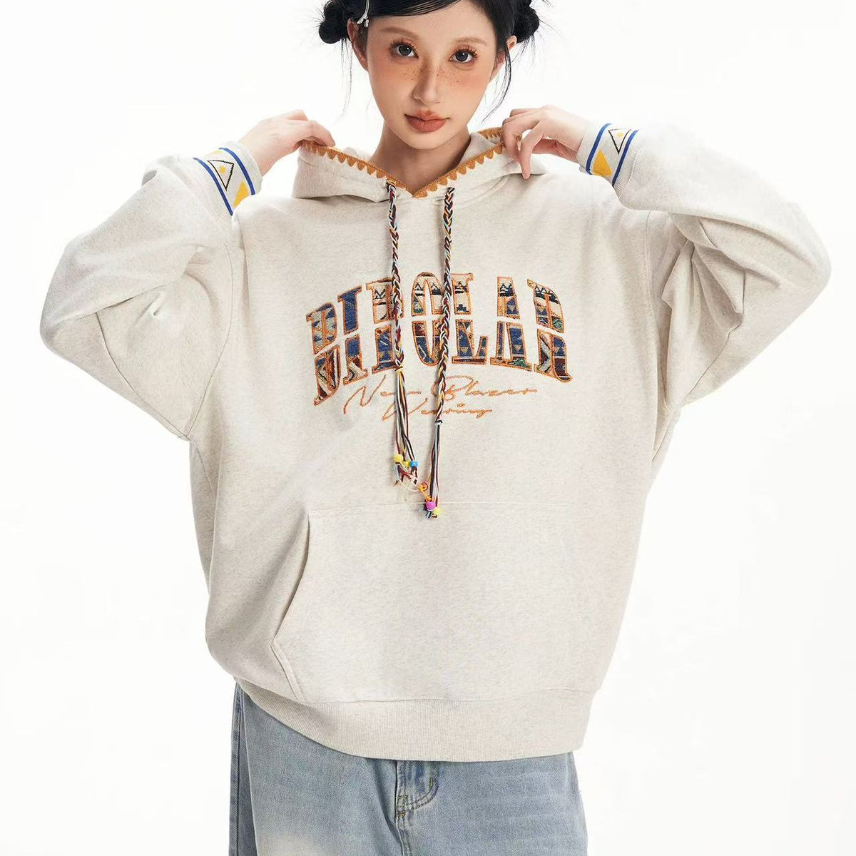 BIPOLAR Ethnic Style Patchwork Embroidery Hoodie