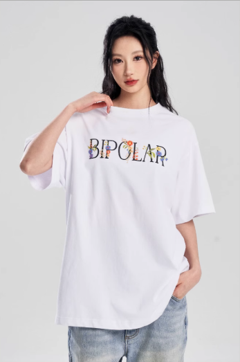 BIPOLAR Flower Embroidered Short-sleeve T-shirt