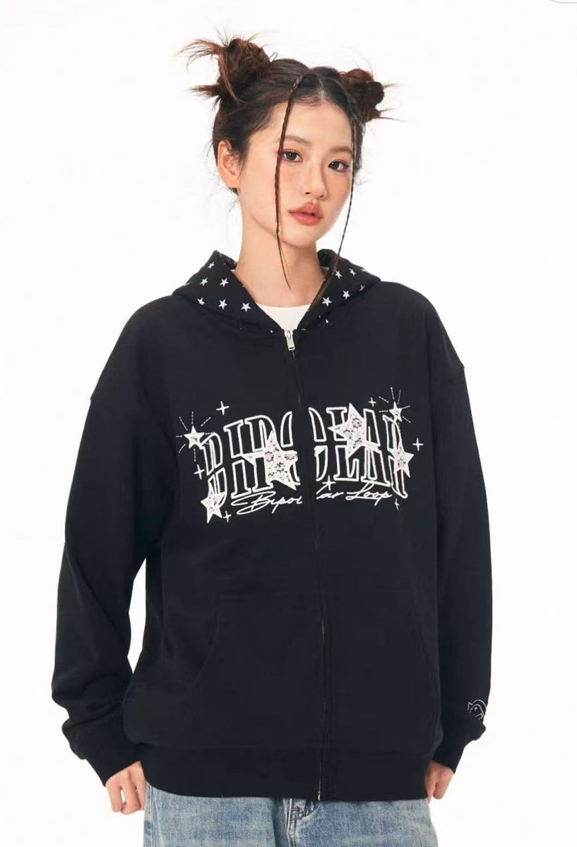 BIPOLAR Star Hooded Cardigan Sweatshirt