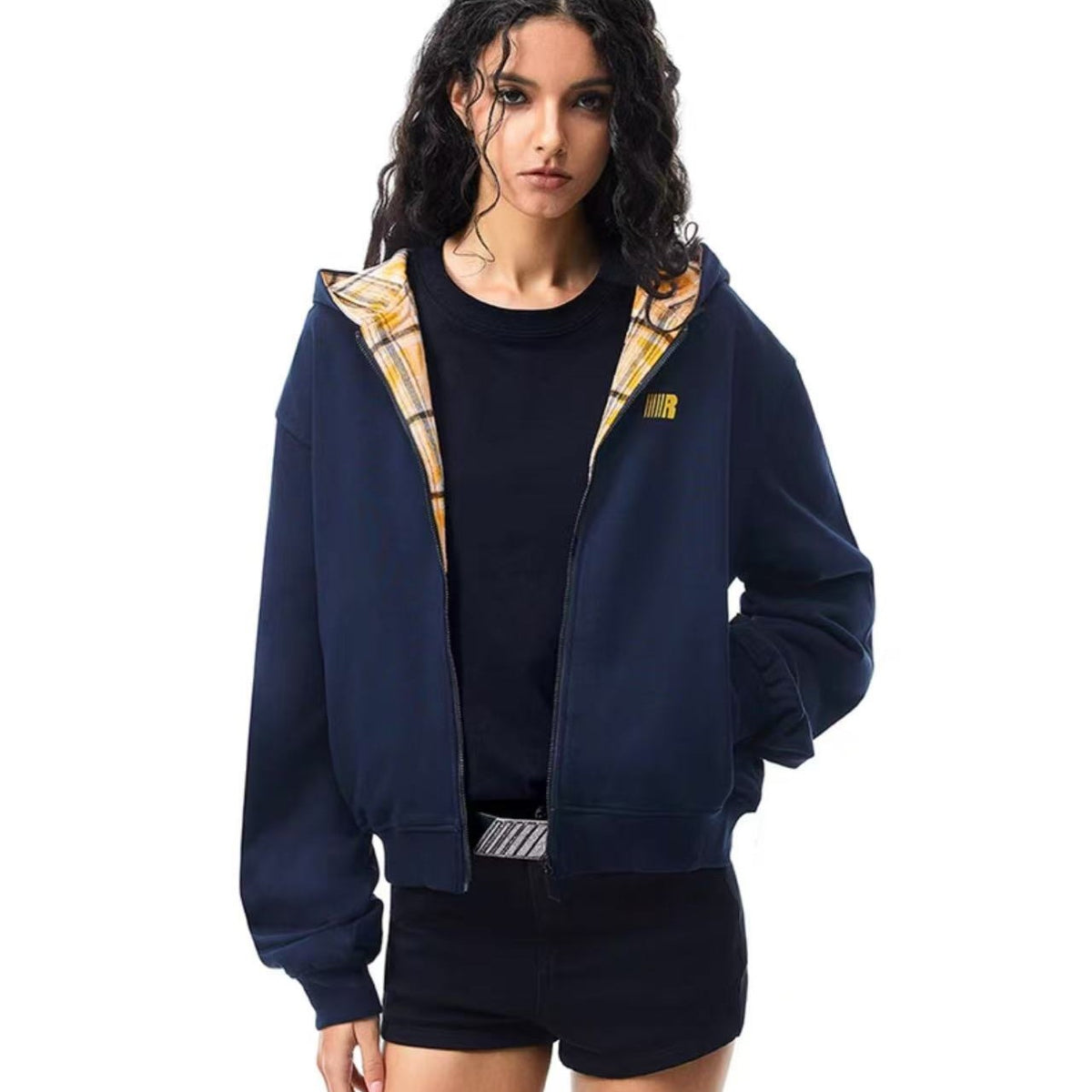 FDR Little Devil Plaid Zipper Hooded Sweatshirt (For Women)