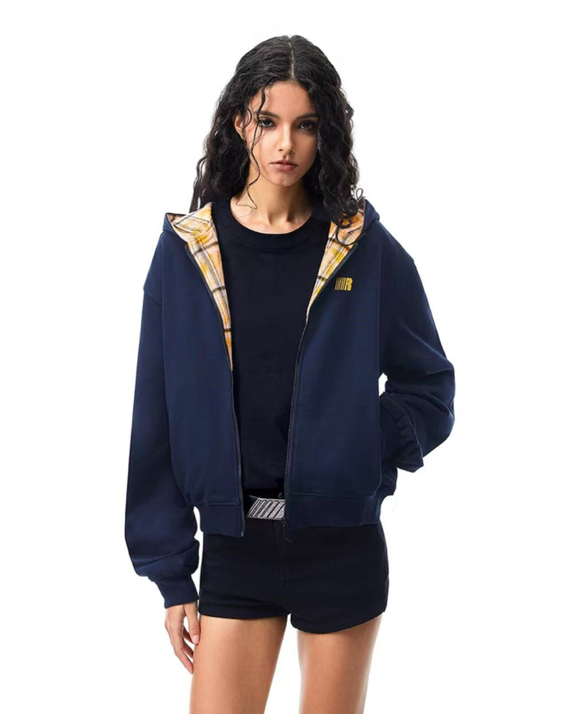 FDR Little Devil Plaid Zipper Hooded Sweatshirt (For Women)