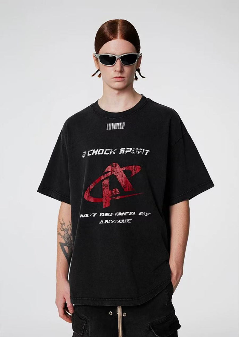 ACHOCK Heavy Washed Distressed Logo T-shirt