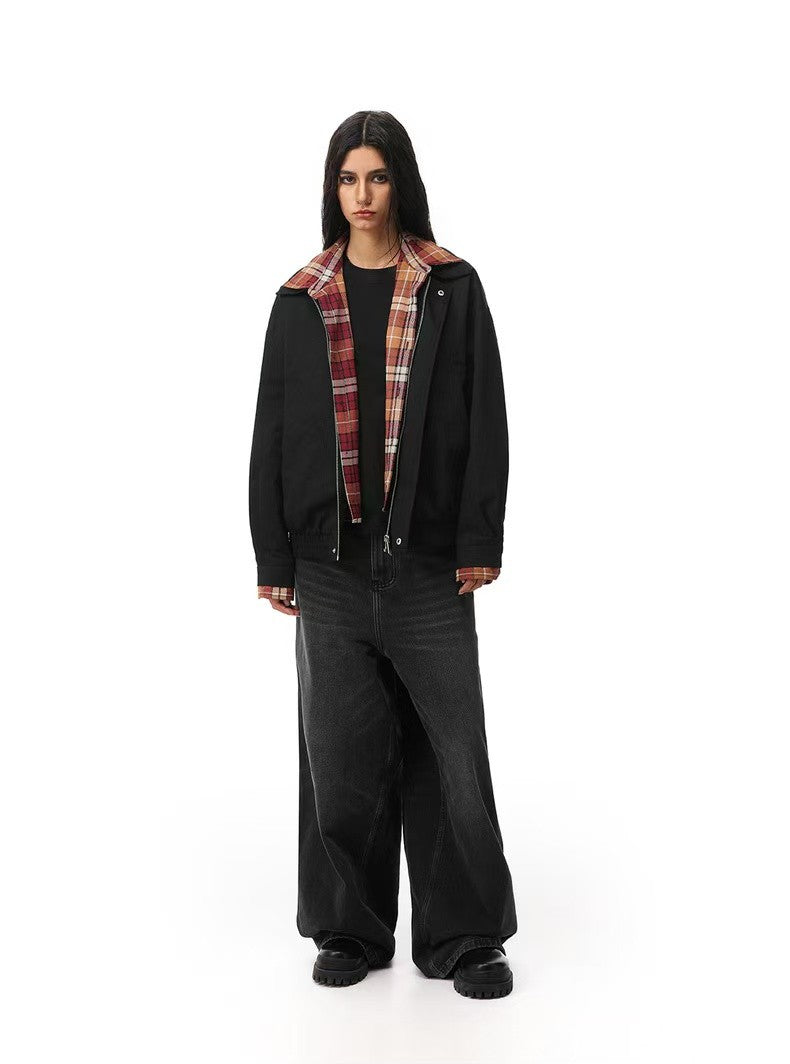 FDR Contrast Patchwork Plaid Fake Two-piece Jacket