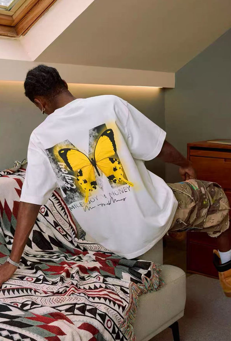 MEDM Luminous Butterfly Thermoset Oil Print Short Sleeve T-Shirt