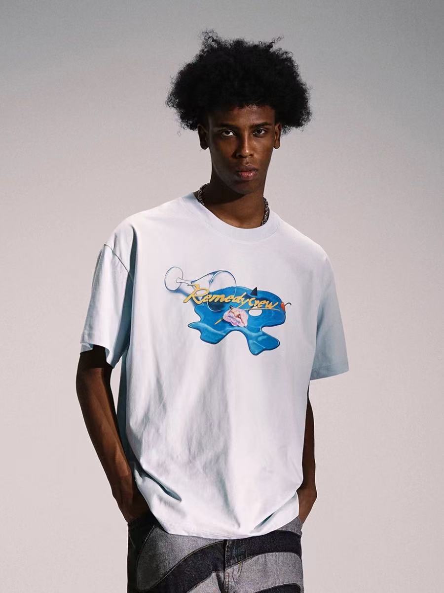 REMEDY Wine Glass R Logo Print Short-sleeve T-Shirt