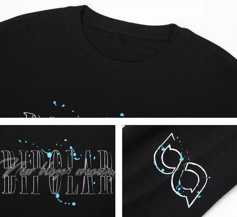 BIPOLAR Ink Print Loose Couple Long-sleeve T-shirt