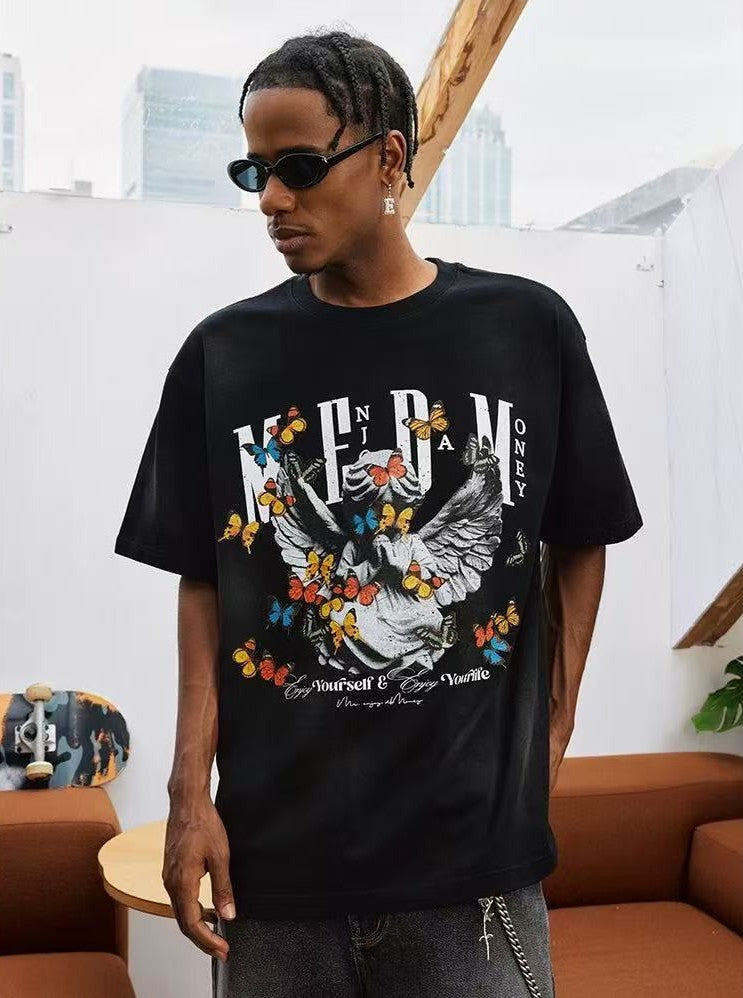 MEDM Angel Butterfly Washed Short Sleeve T-Shirt