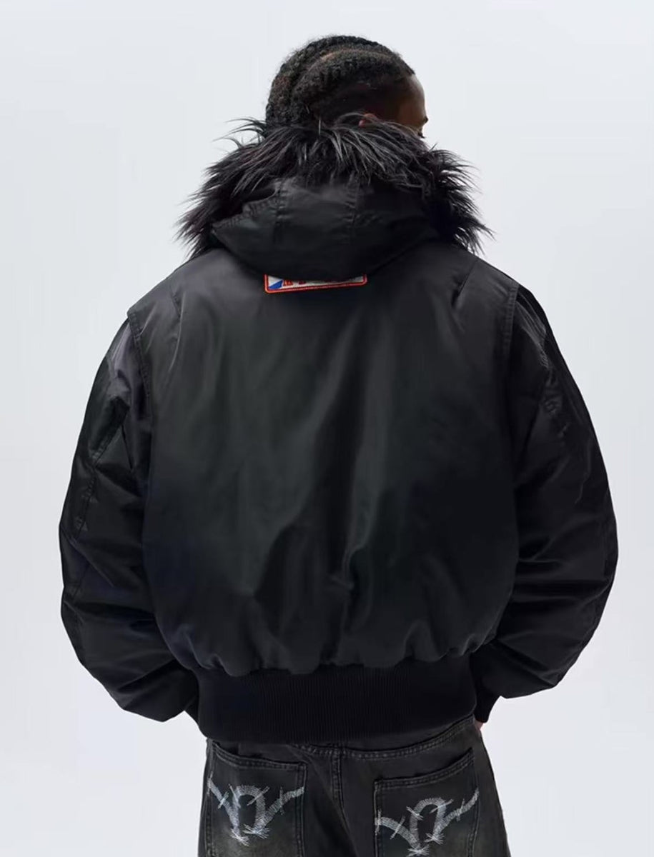 MEDM MA1 Down Jacket with License Plate Patch and Fur Collar Hood