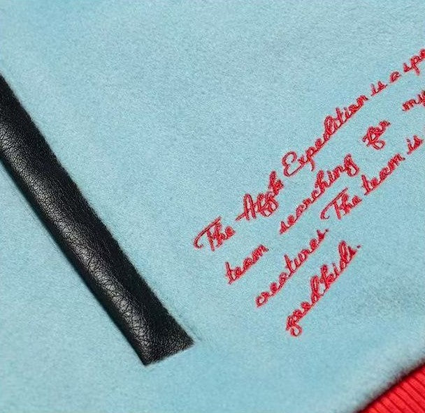 AFGK Snowy Terry Embroidered Contrasting Color Baseball Jacket