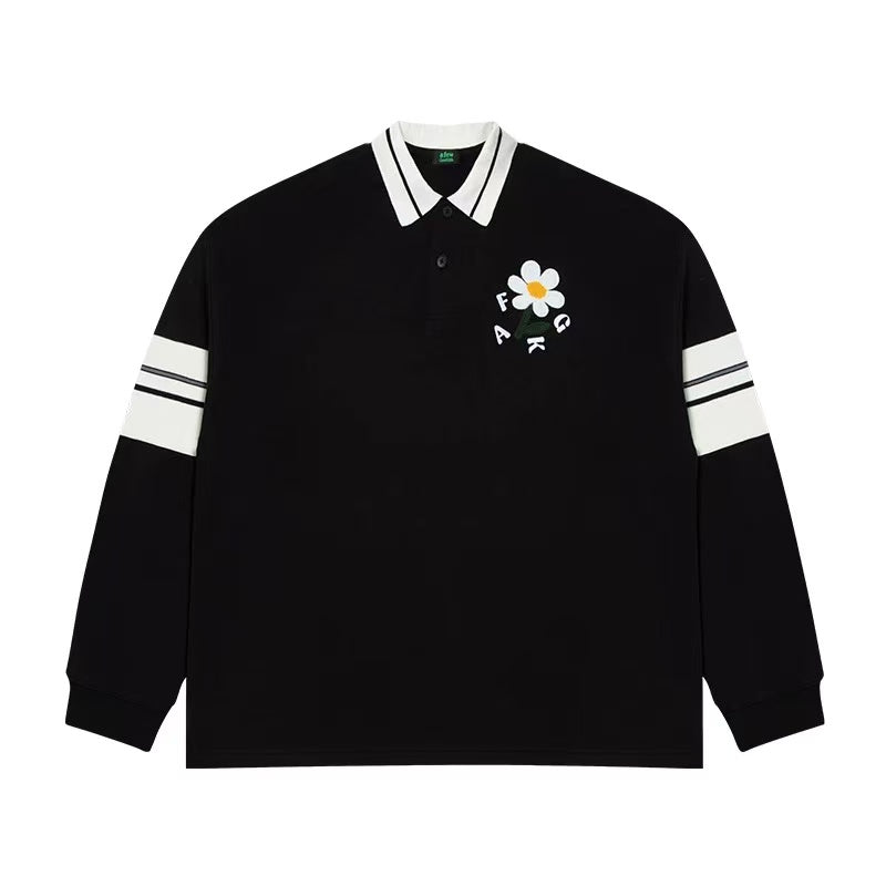AFGK Small Flower Long-sleeve Polo T-shirt