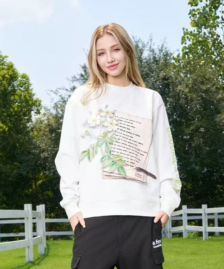 AFGK Flowers and Love Letters Thin Velvet Crew Neck Sweatshirt