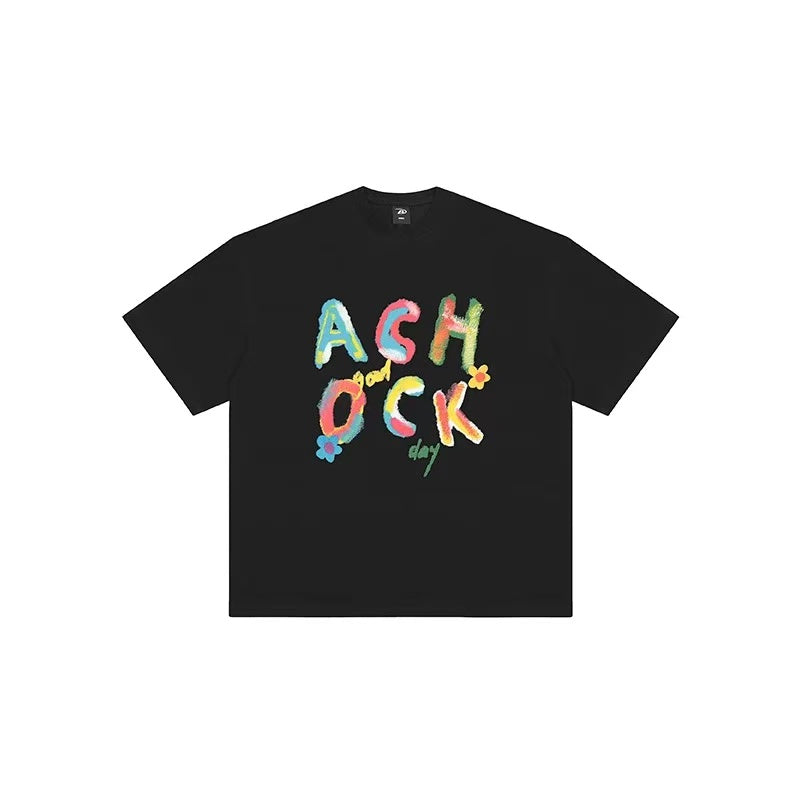 ACHOCK Watercolor Handwritten Logo Printed T-shirt